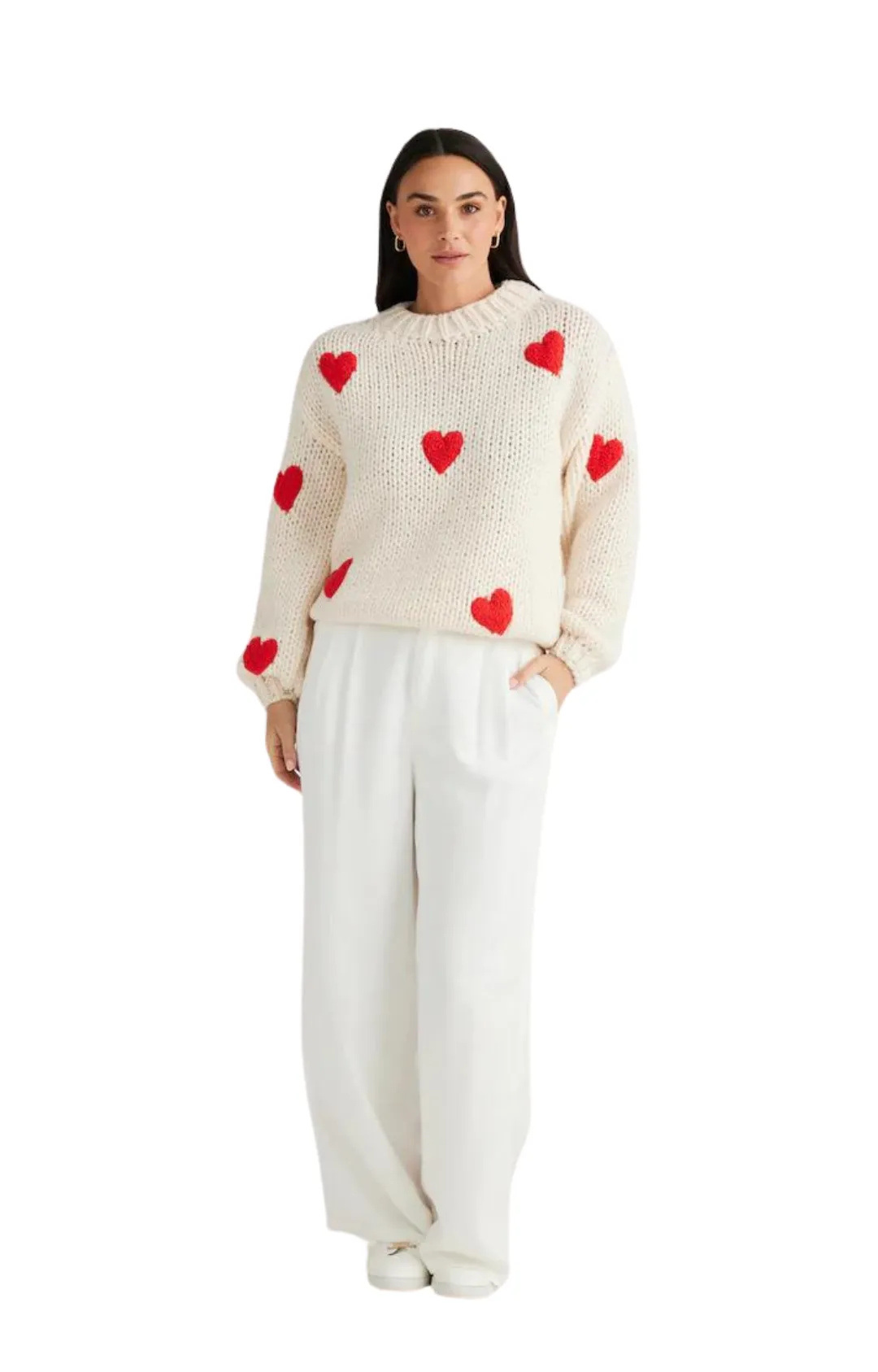 Heart on my Sleeve Knit - Off-White & Red