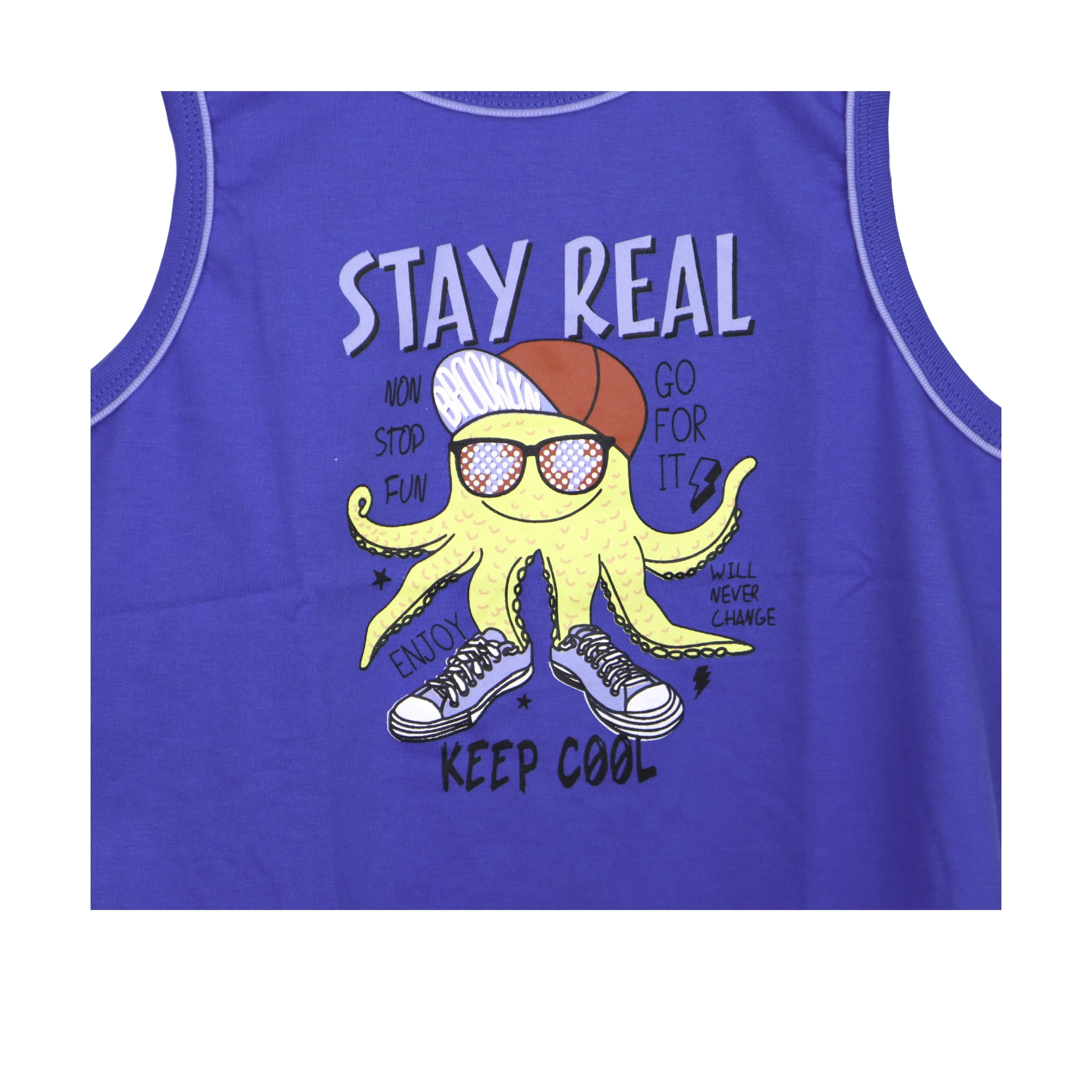 JKC Sando with Stay Real Keep Cool Spot Print - Blue