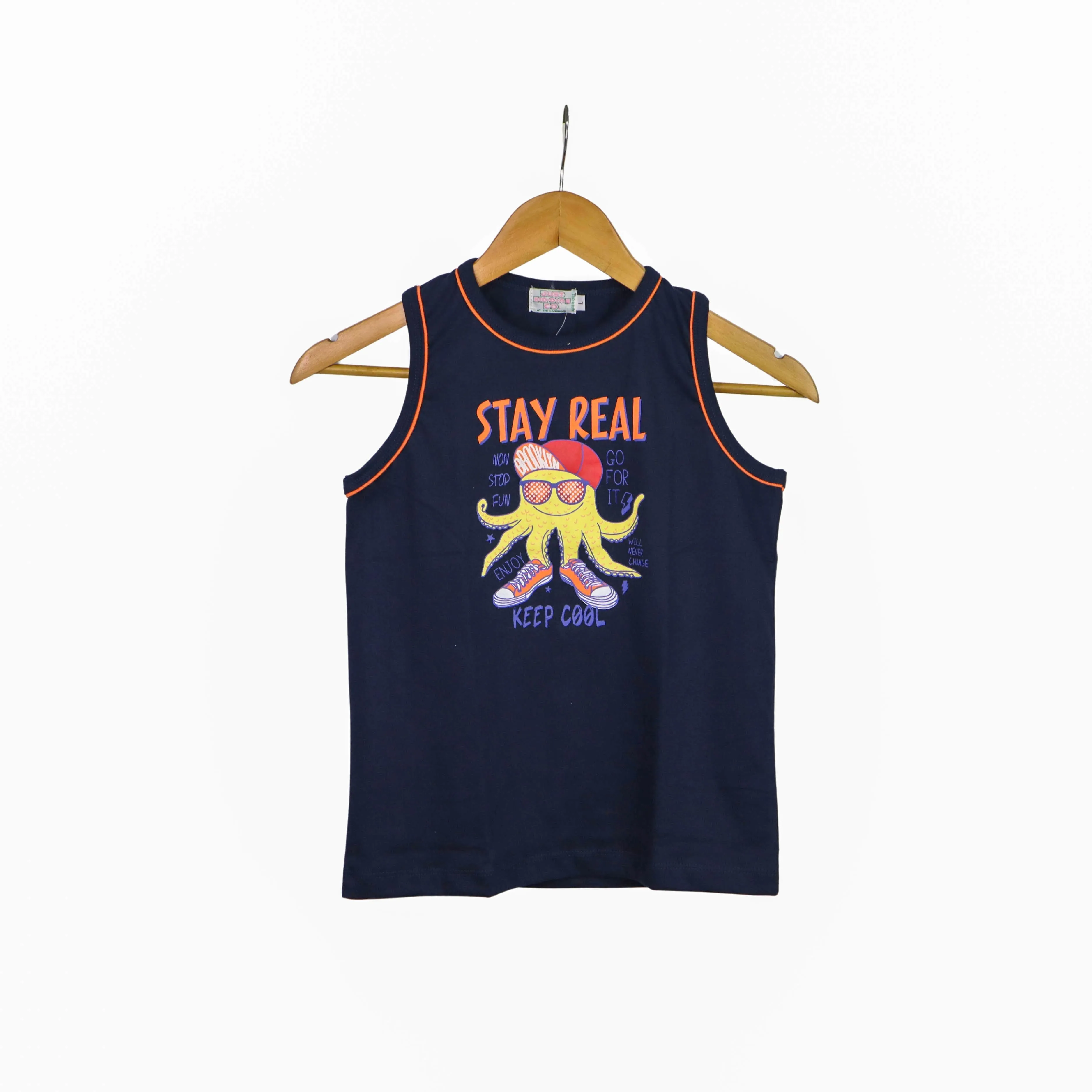 JKC Sando with Stay Real Keep Cool Spot Print - Navy Blue