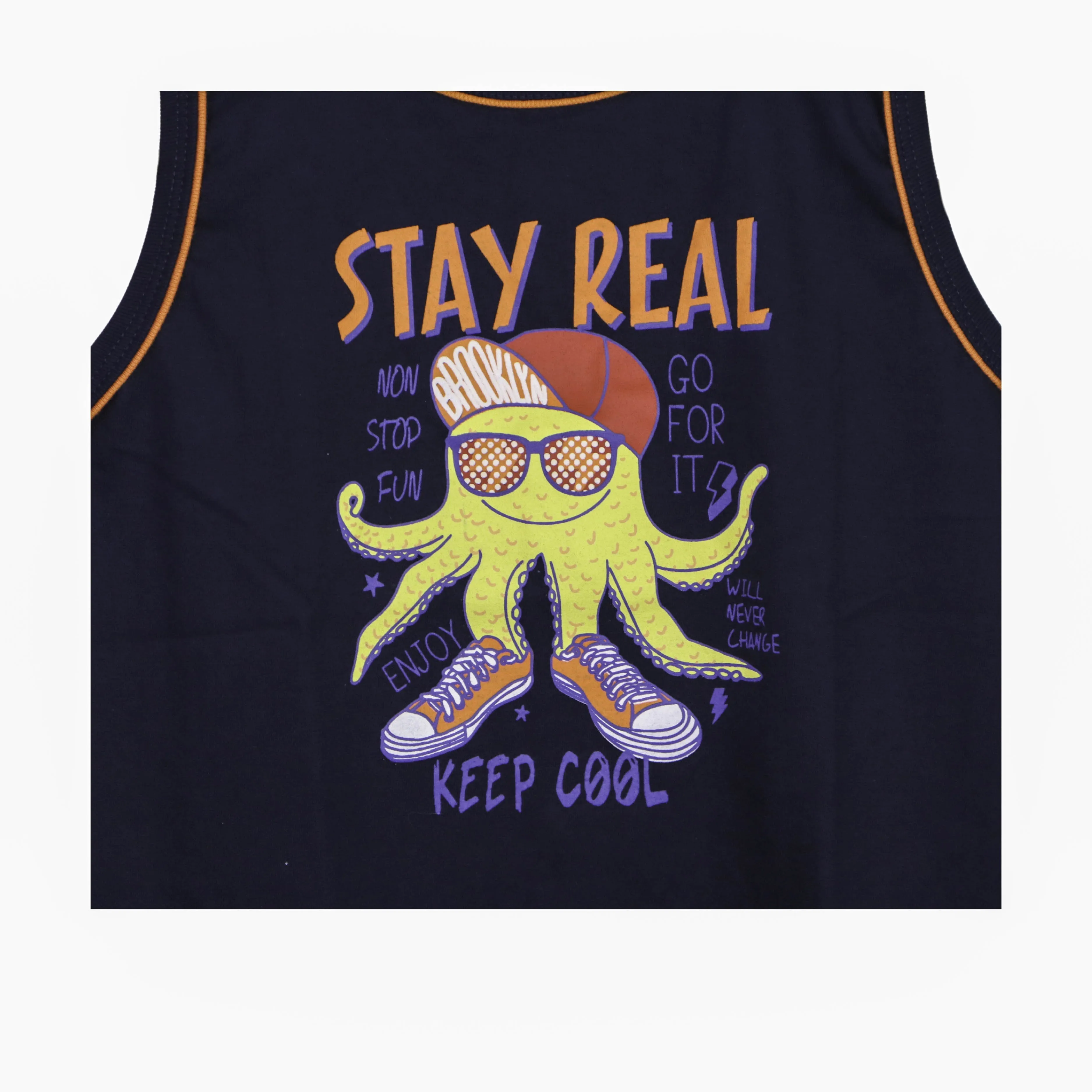 JKC Sando with Stay Real Keep Cool Spot Print - Navy Blue