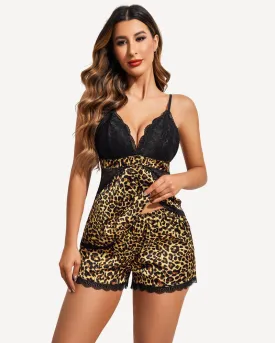 Leopard Lace Satin Pajamas Set