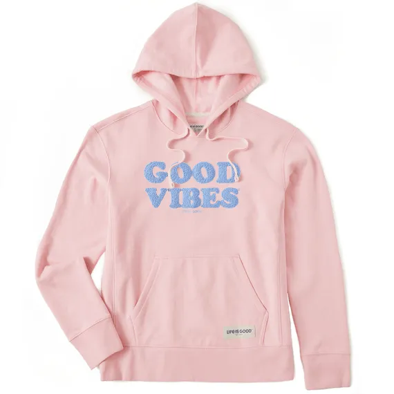 Life is Good Women's Good Vibes Simply True Fleece Hoodie (Himalayan Pink)