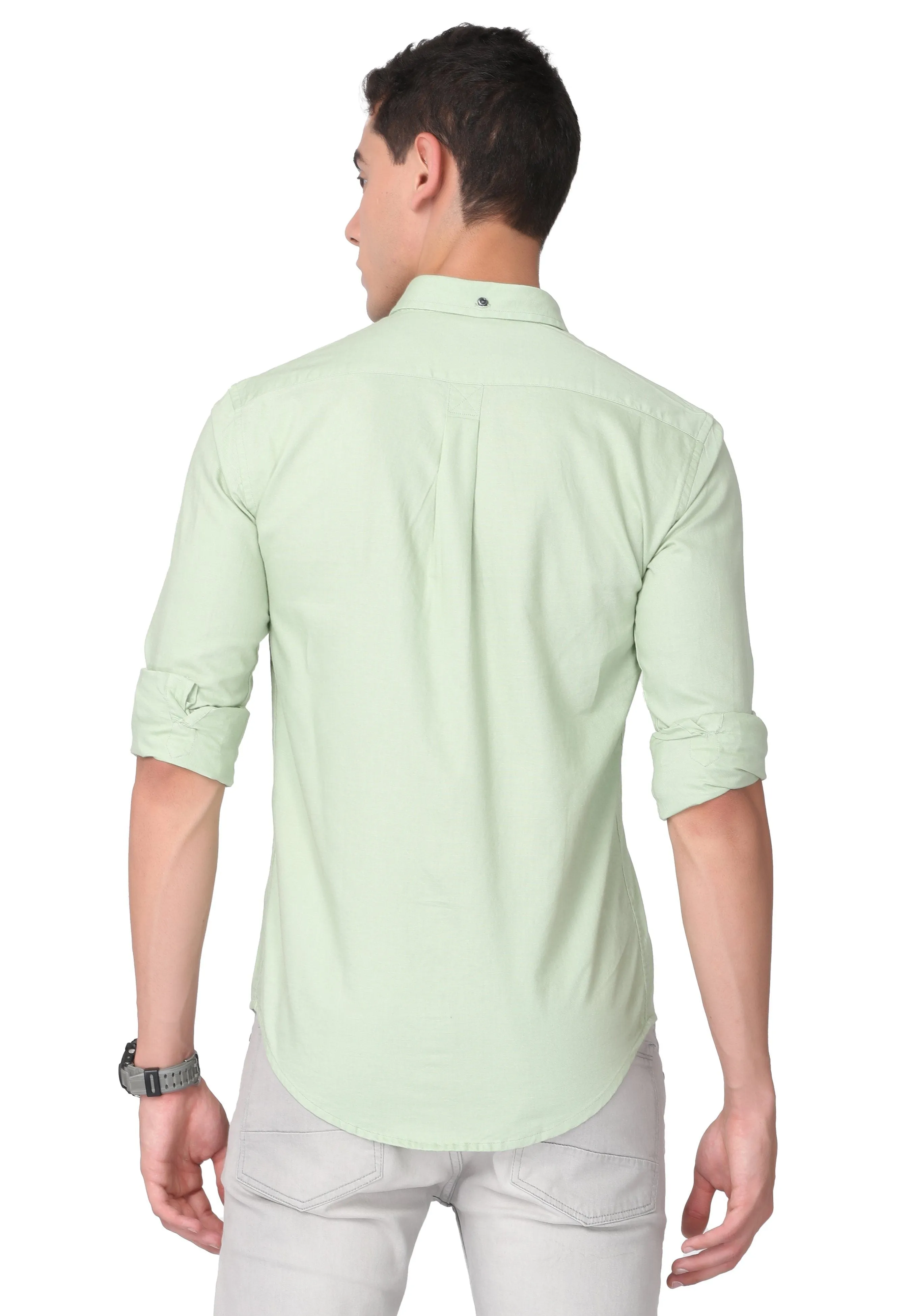 Light Green Solid Regular Fit Casual Shirt