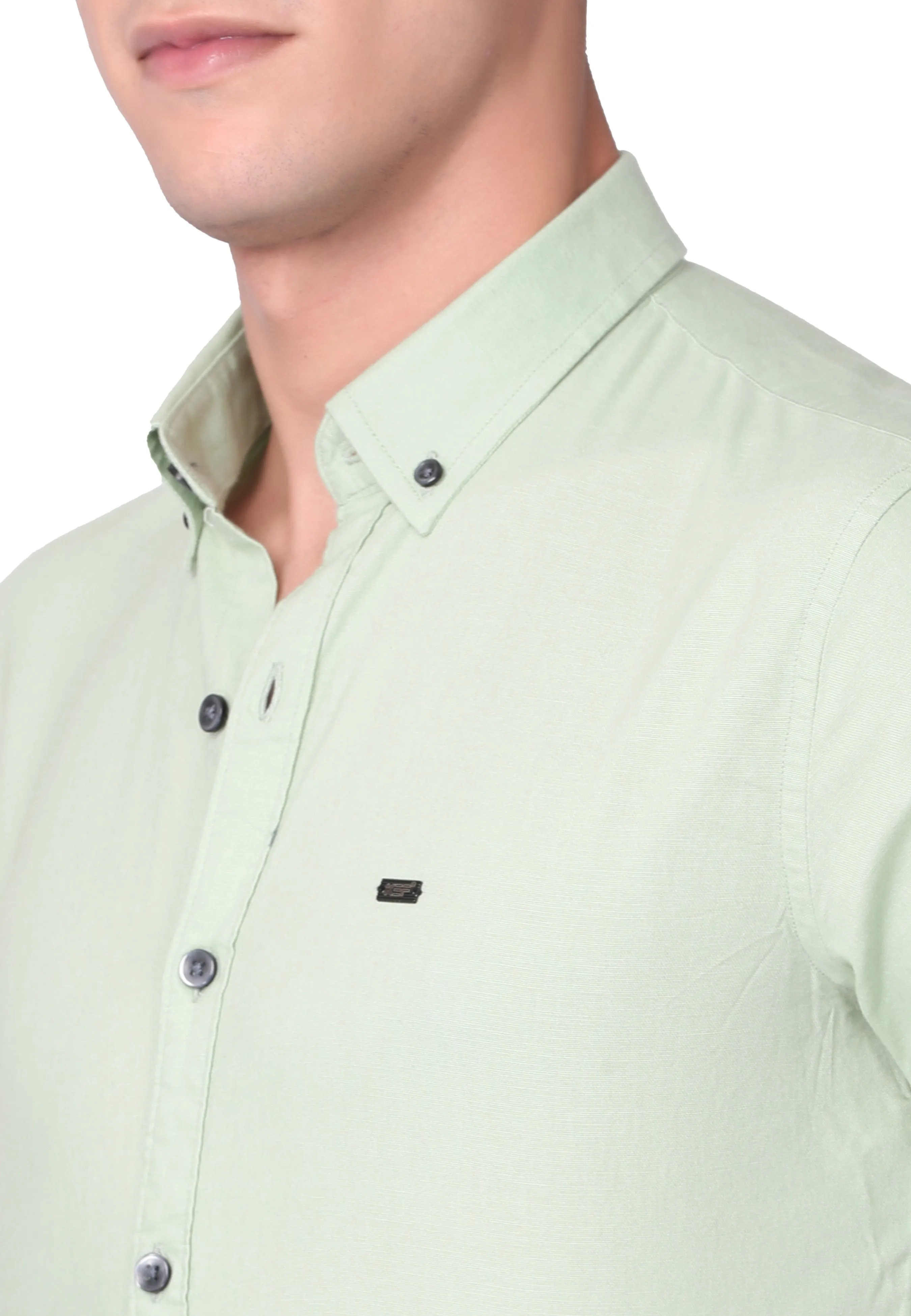 Light Green Solid Regular Fit Casual Shirt