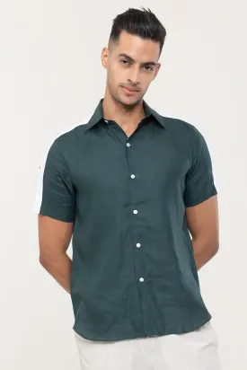 Linen Dark Green plain half sleeves | Style Matters