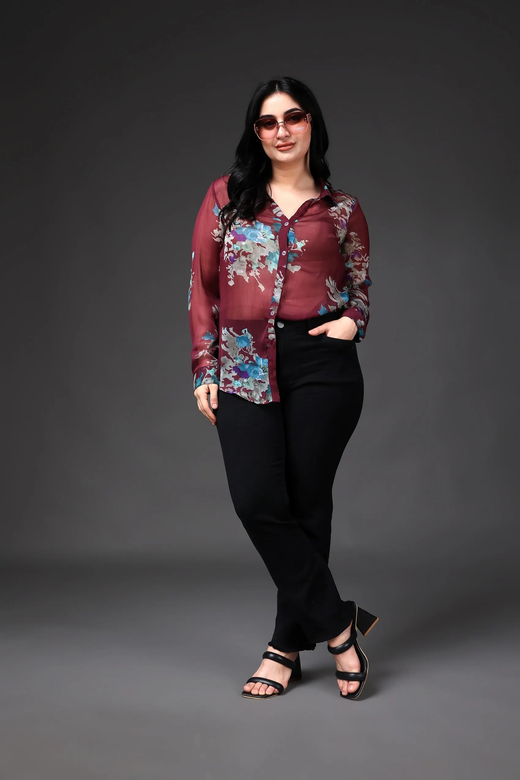 Maroon Floral Printed Shirt