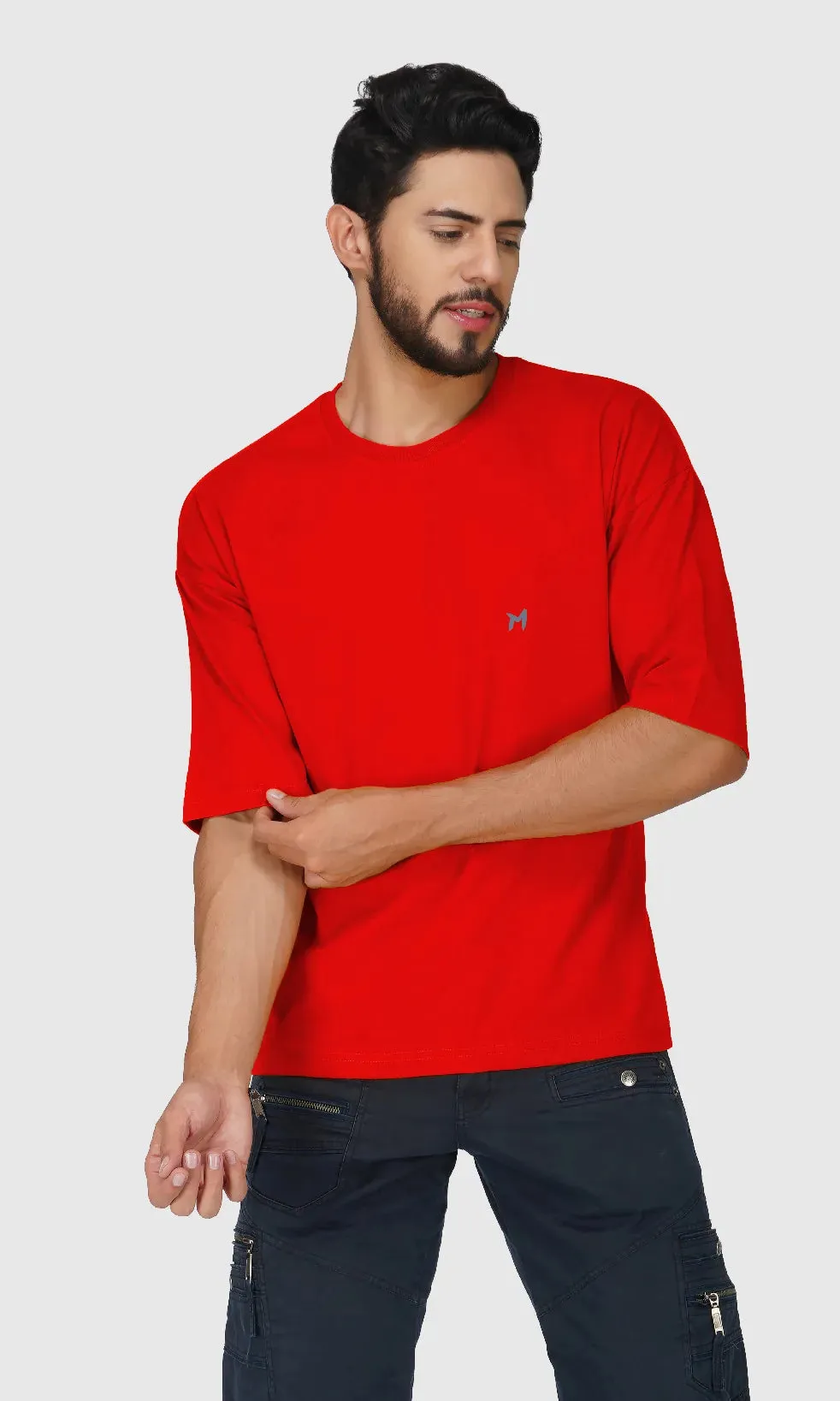 Mebadass Cotton Men's OverSized/Baggy Dropshoulder T-shirts - Red