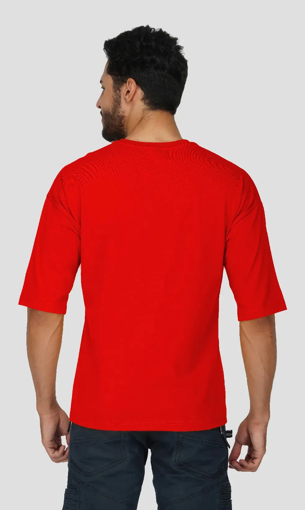 Mebadass Cotton Men's OverSized/Baggy Dropshoulder T-shirts - Red