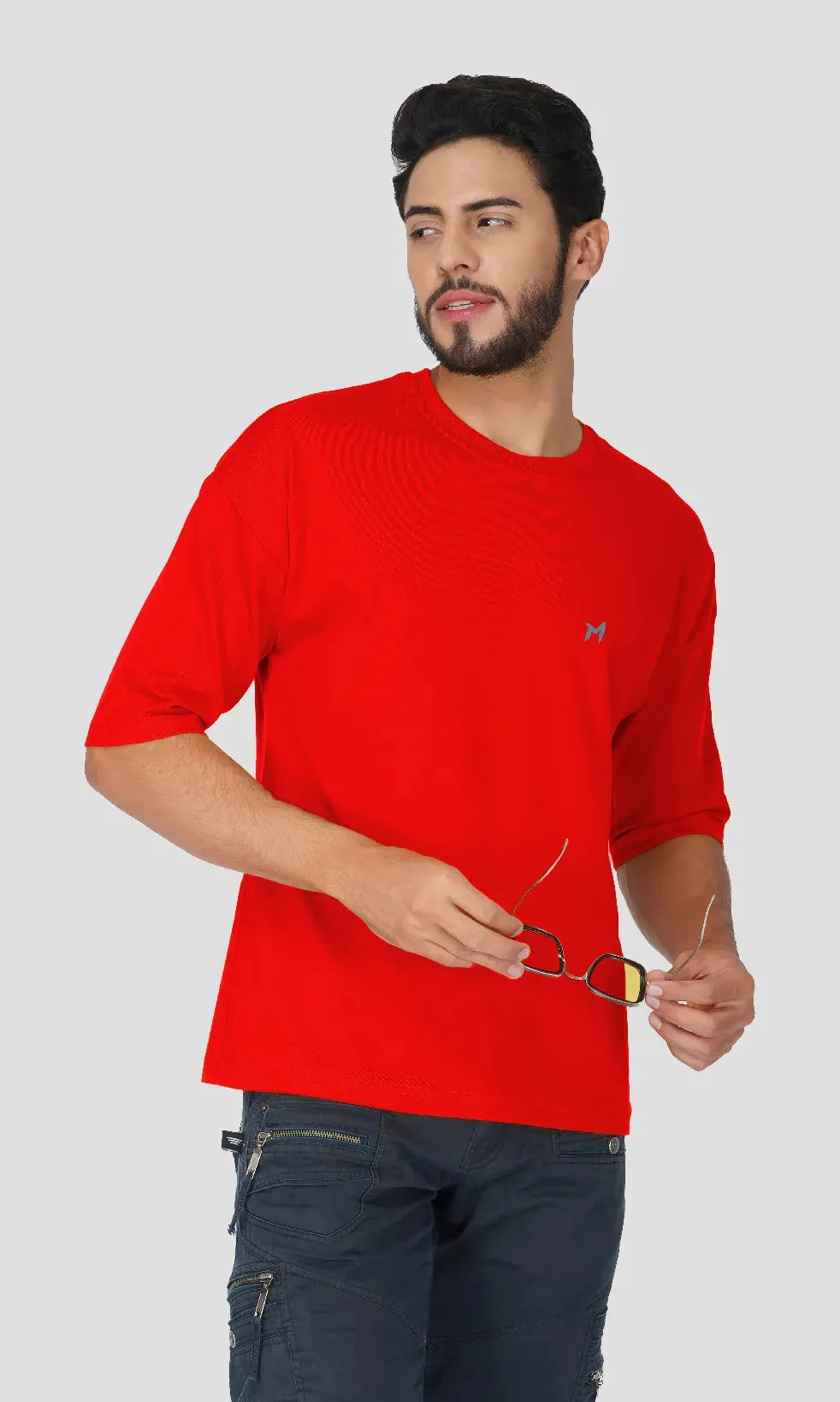 Mebadass Cotton Men's OverSized/Baggy Dropshoulder T-shirts - Red