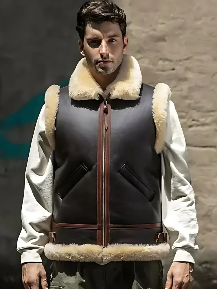 Men Brown Shearling Leather Vest