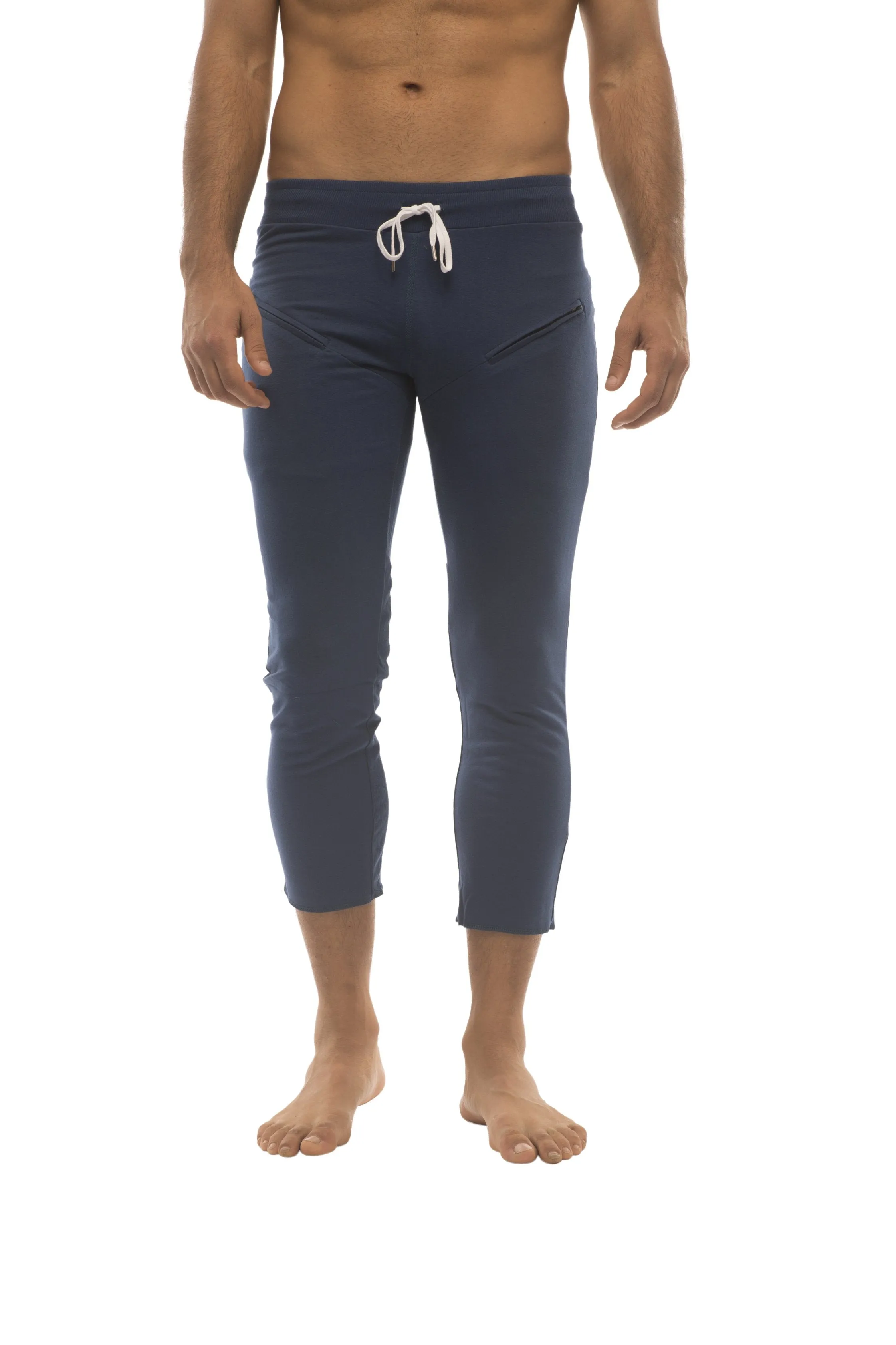 Mens 4/5 Zipper Pocket Capri Yoga Pants (Solid Royal Blue)