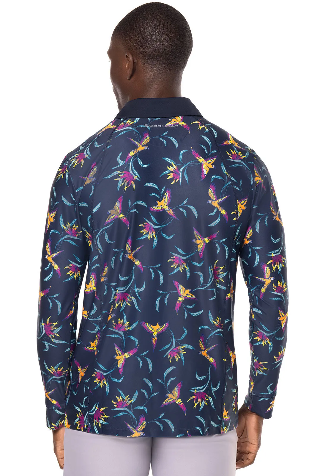 Men's Drive Golf Long Sleeve Polo | Navy Birds of Paradise