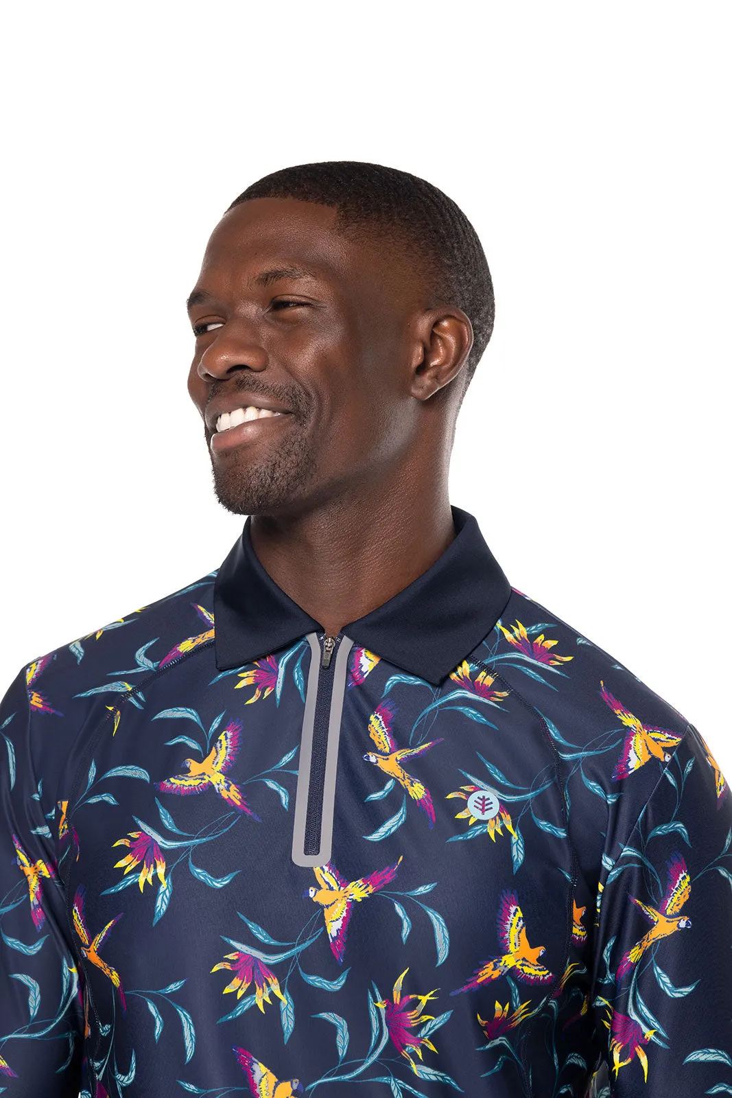 Men's Drive Golf Long Sleeve Polo | Navy Birds of Paradise