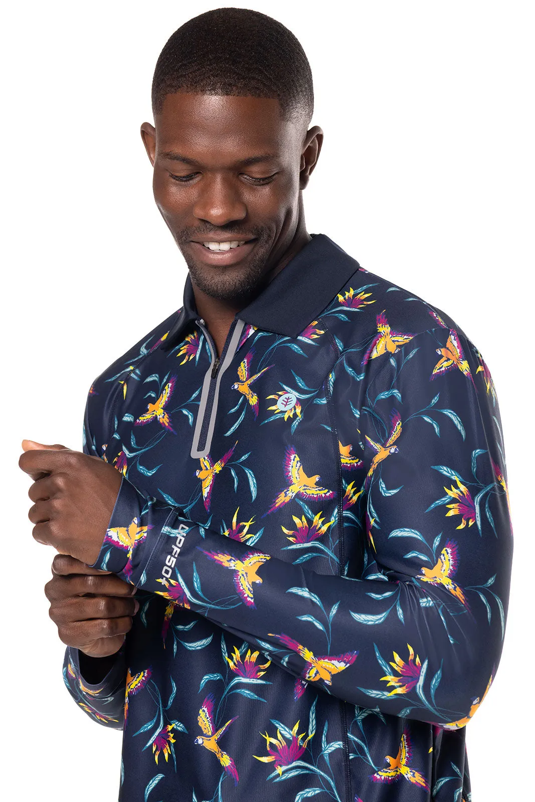 Men's Drive Golf Long Sleeve Polo | Navy Birds of Paradise