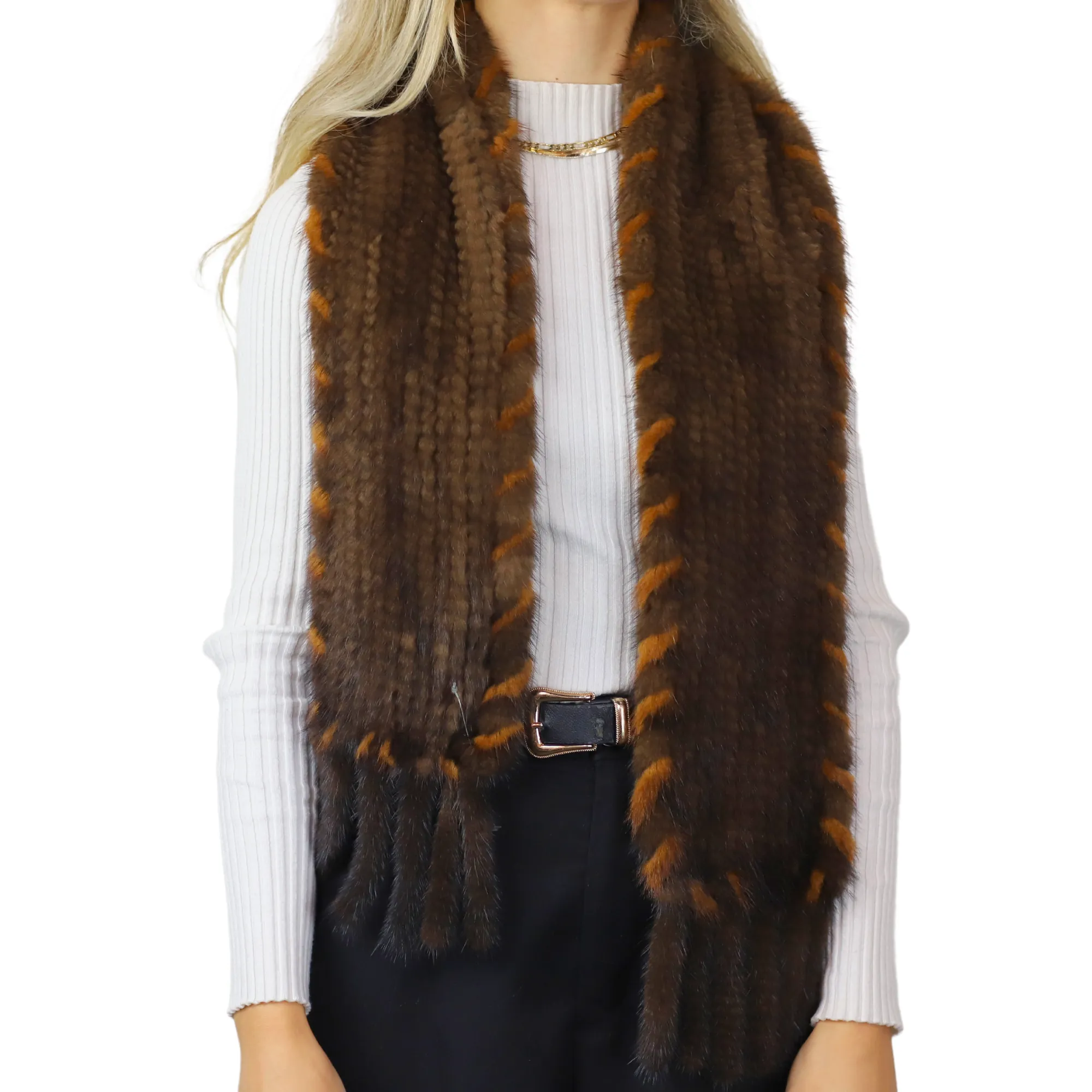 Mink Slip Through Muffler - Brown