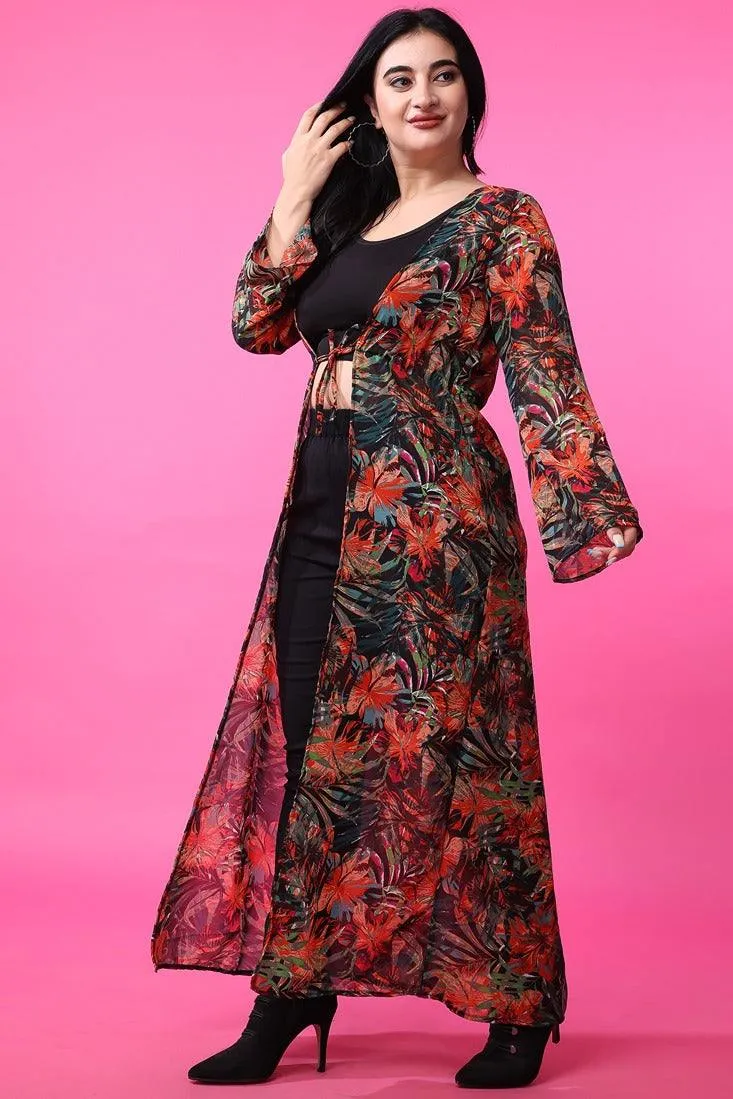 Multicolored Floral Printed Long Shrug