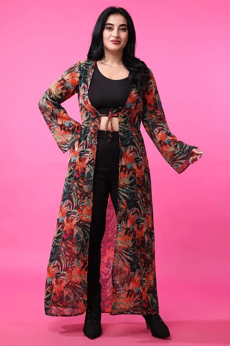 Multicolored Floral Printed Long Shrug