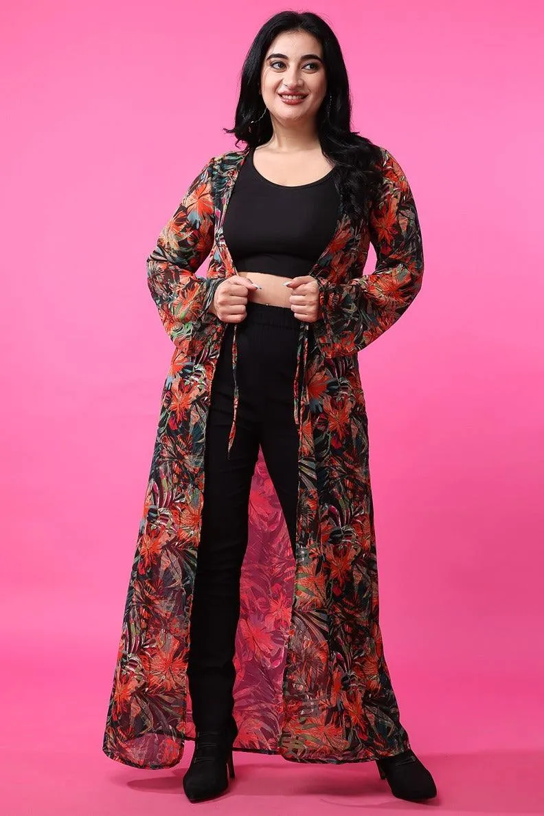 Multicolored Floral Printed Long Shrug