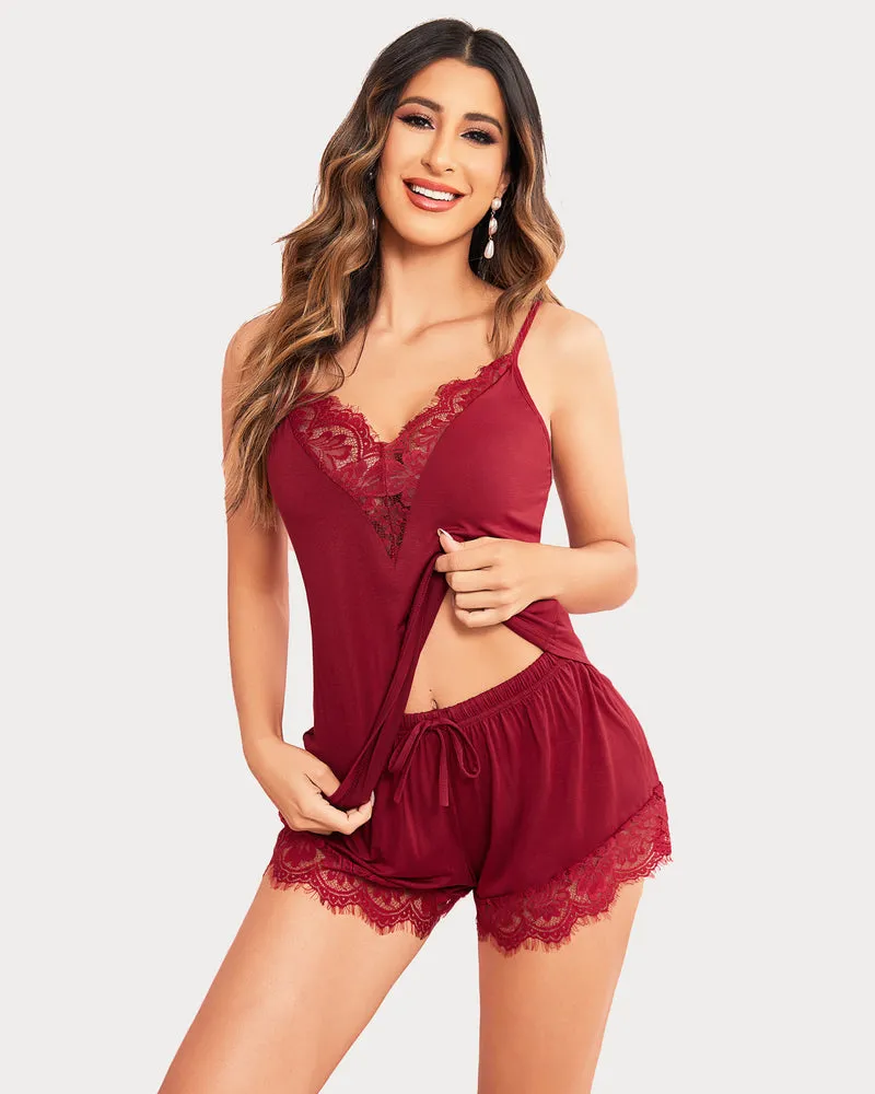 Plaid Lace Trim Pajama Set