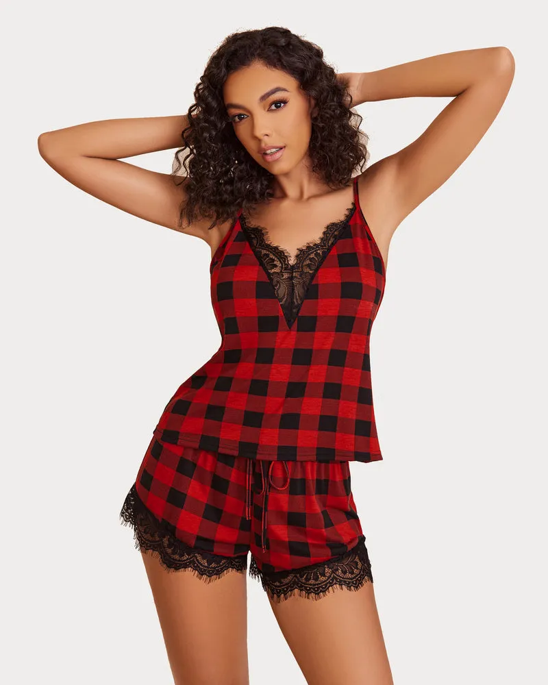 Plaid Lace Trim Pajama Set