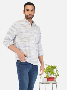 Pure Khadi Short Kurta in Self Pattern Blue Color