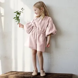 Retro Long Sleeve Linen Blouse & Shorts Set