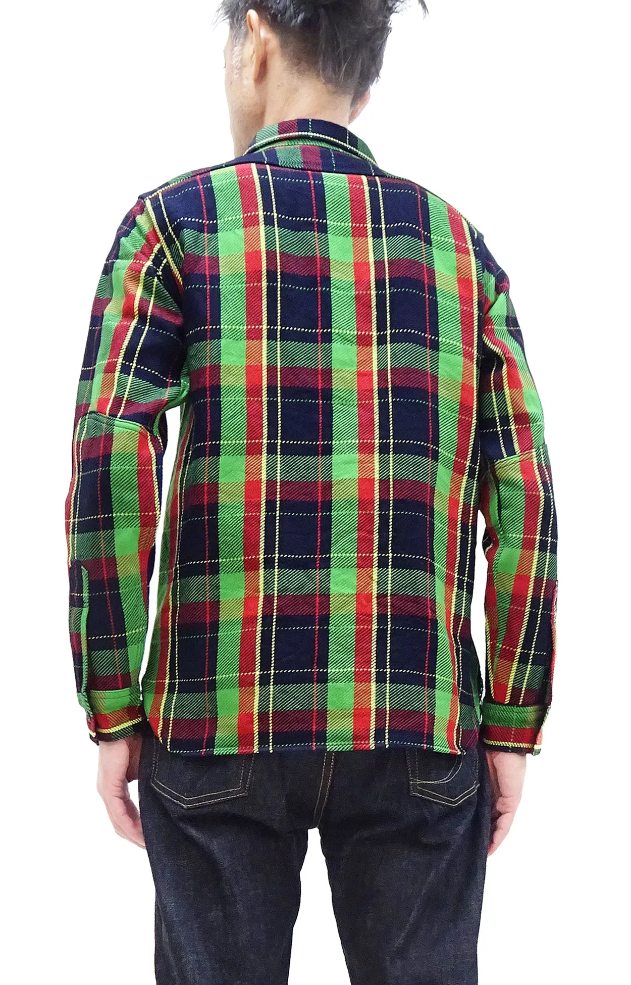 Samurai Jeans Indigo Plaid Flannel Shirt Men's Heavyweight Long Sleeve Button Up Work Shirt SIN23-01 Indigo/Green Plaid