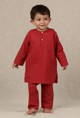 Set Of 2: Darsh Maroon Red Cotton Kurta & Pyjama