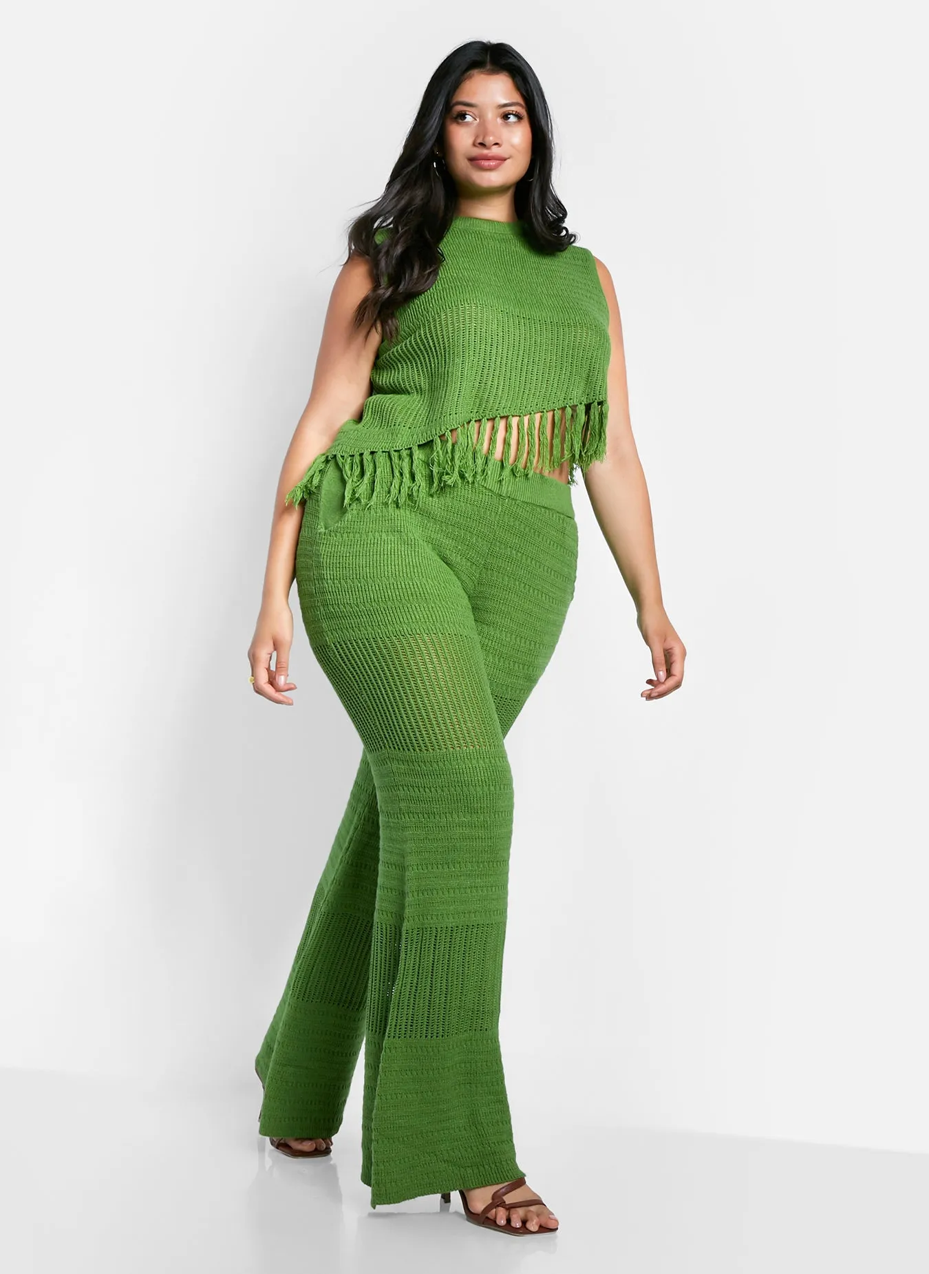 Shanti Crochet Tassel Hem Crop Top - Apple Green