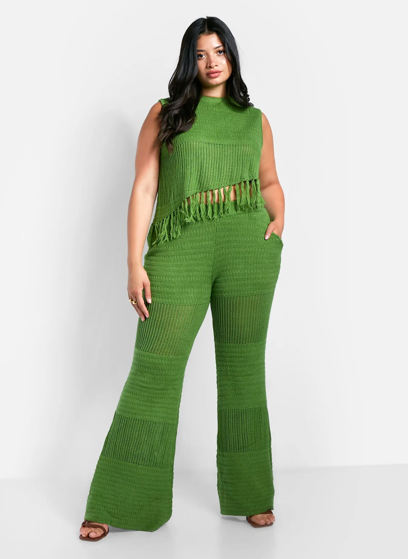 Shanti Crochet Tassel Hem Crop Top - Apple Green