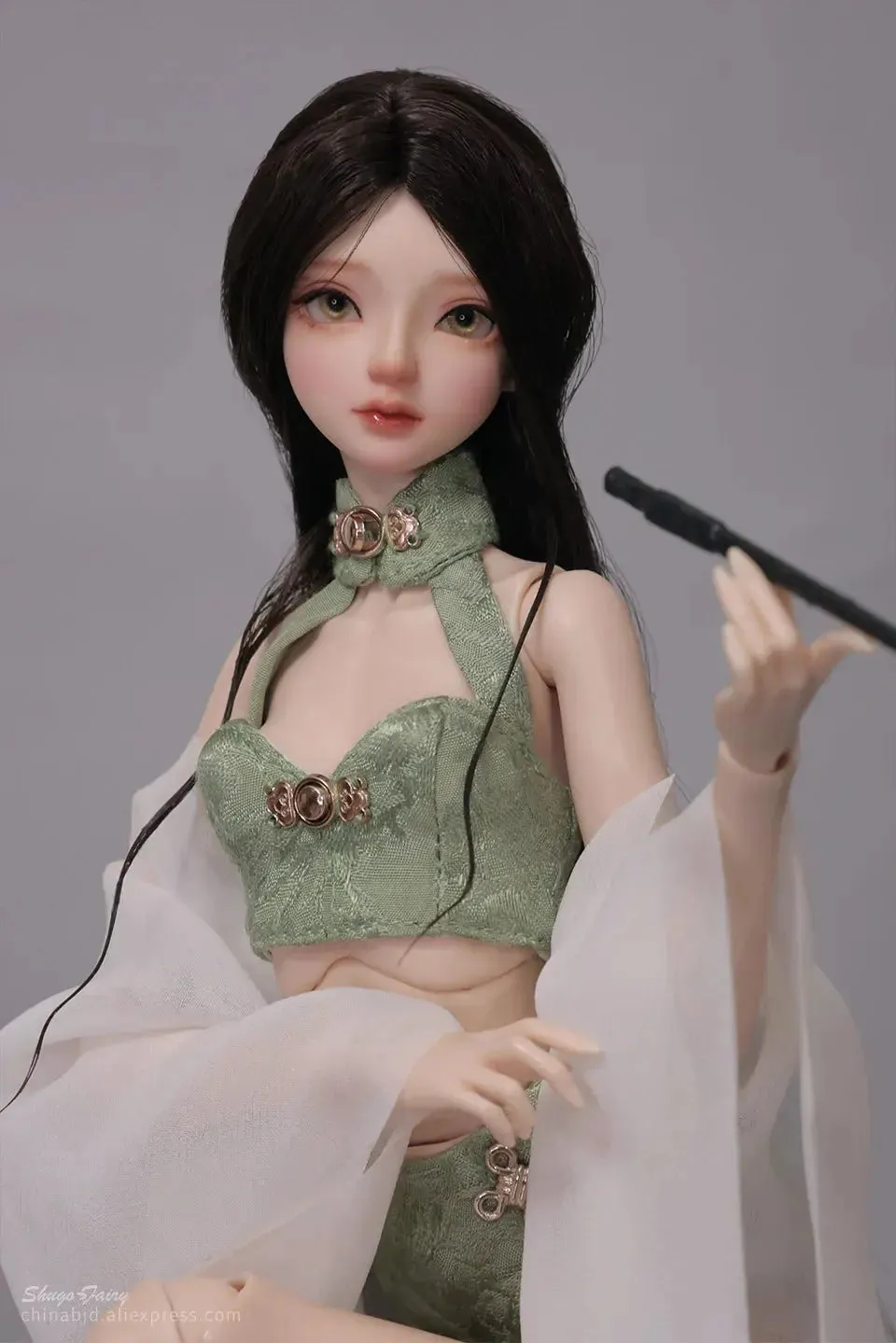 Shuga Fairy Idun 1/4 BJD Doll | Resin Slim Kunis Body | Embroidered Hanfu Classic Style | Handsome Woman with Smoking Pipe | Collectible Art Doll