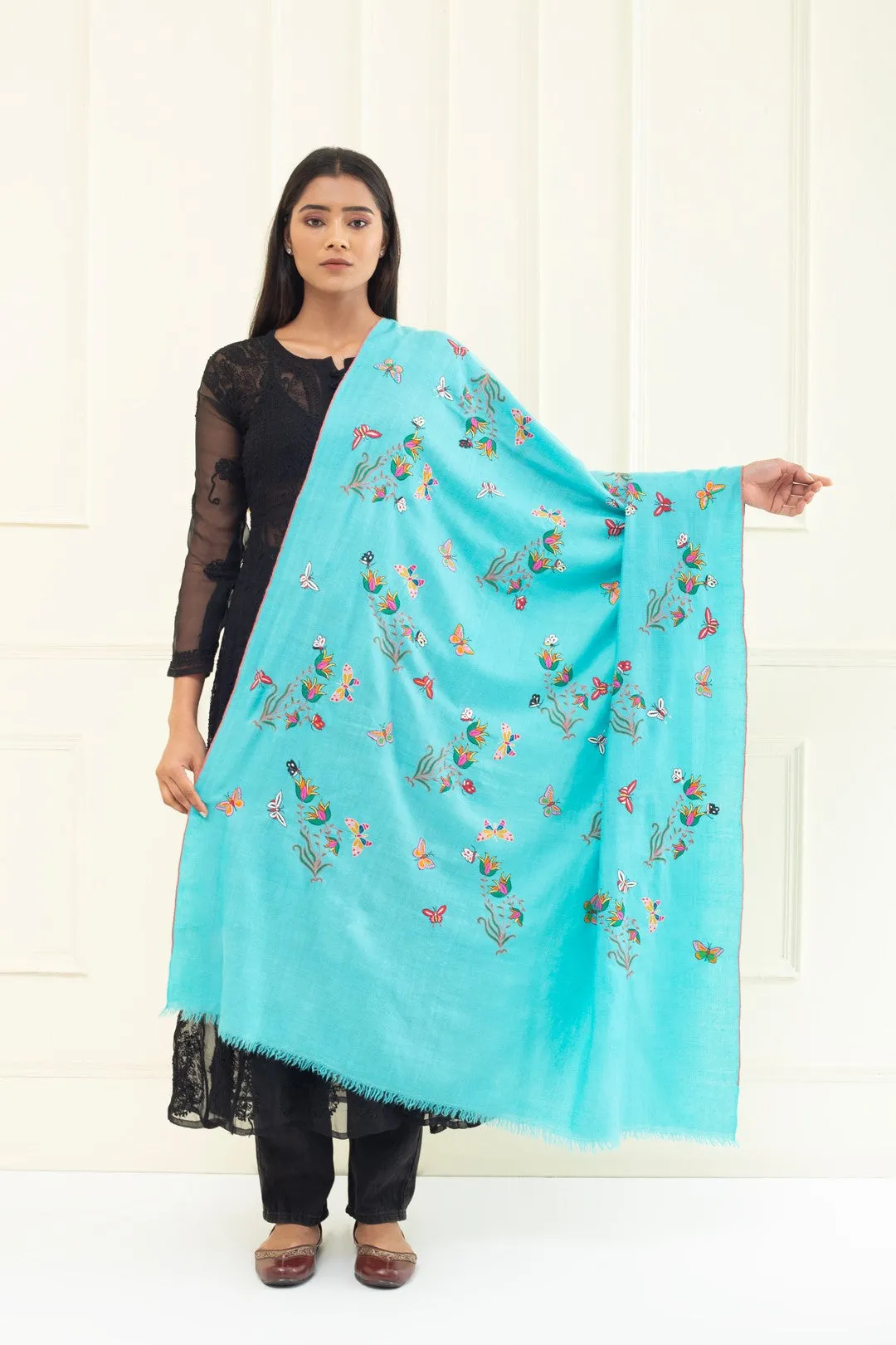 Sky Blue Butterfly and flowers shawl