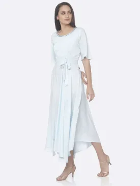 Sky Blue Solid Rayon Flared Dress | Rescue