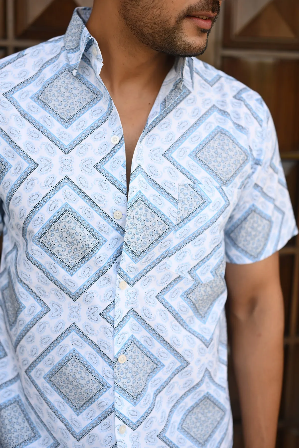 Square Paisley Print Cotton Casual Shirt, Half Sleeves for Summers | Style Matters