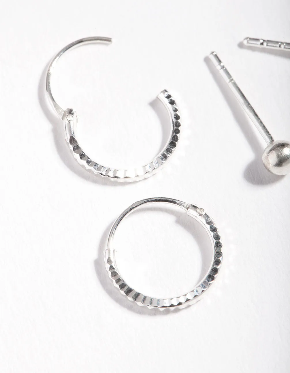 Sterling Silver Mini Textured Hoop Stud Earring Pack