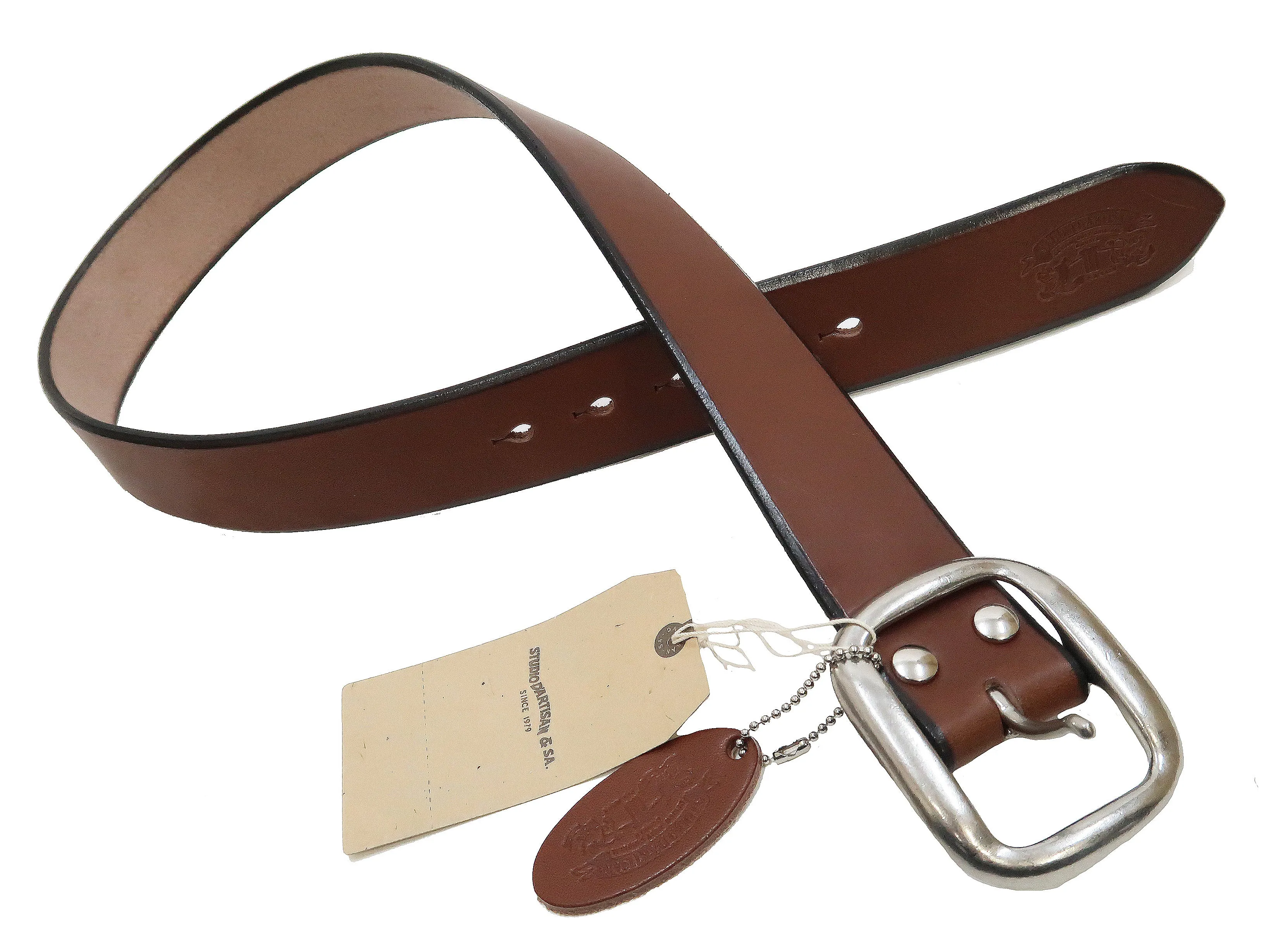 Studio D'artisan Leather Belt Men's Ccasual 38mm Wide/5mm Bend Leather with Thick Oval Buckle B-81 Brown