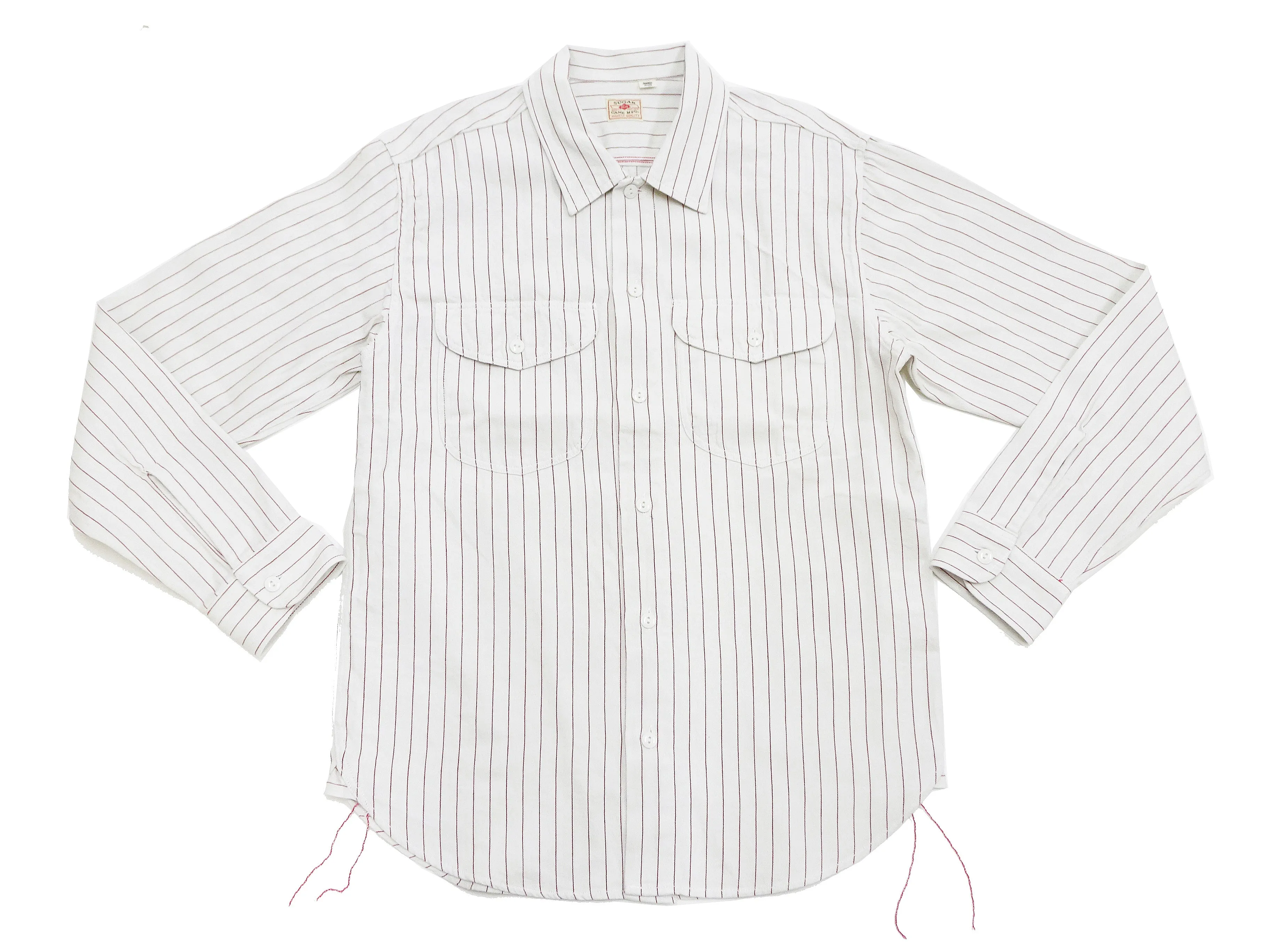 Sugar Cane Shirt Men's Vertical Striped Long Sleeve Button Up Shirt Coke Stripe Work Shirt SC28652 105 Off-White