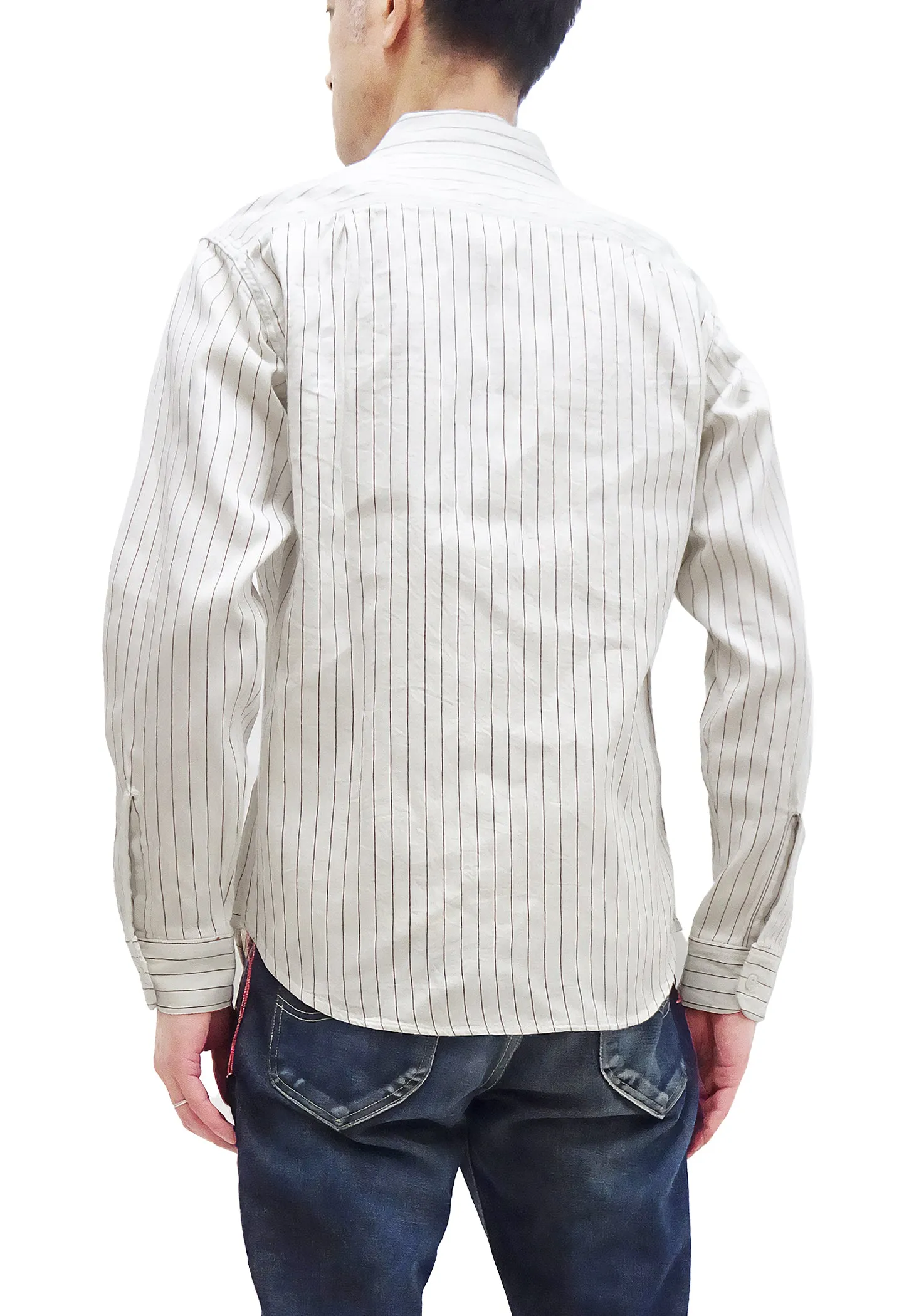 Sugar Cane Shirt Men's Vertical Striped Long Sleeve Button Up Shirt Coke Stripe Work Shirt SC28652 105 Off-White