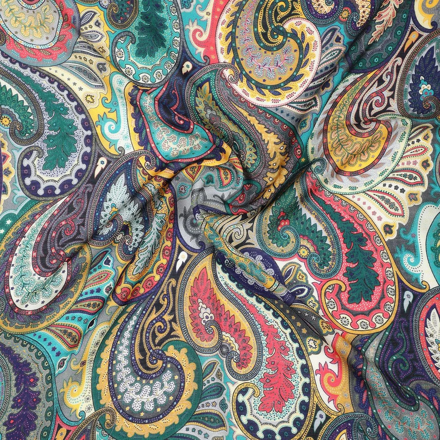 Swirl Paisley Navy Blue Printed Stole