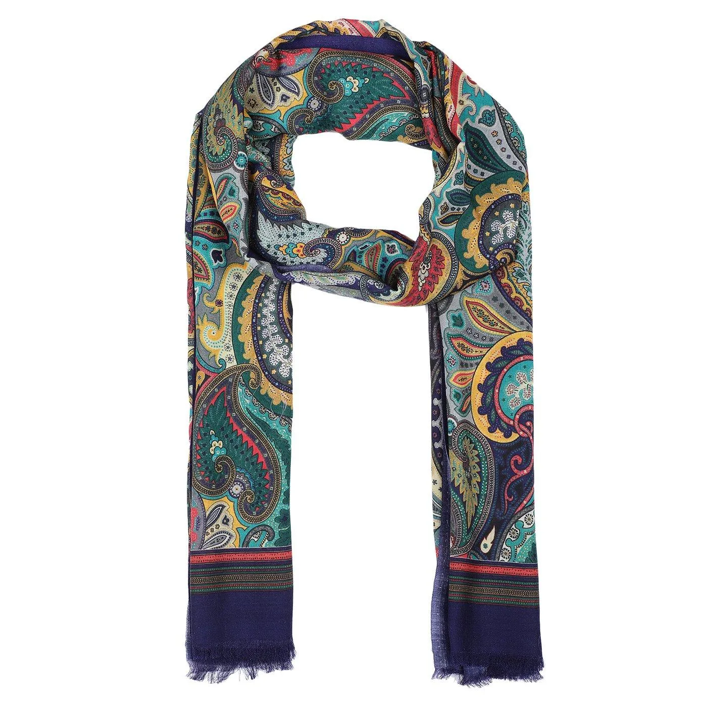 Swirl Paisley Navy Blue Printed Stole