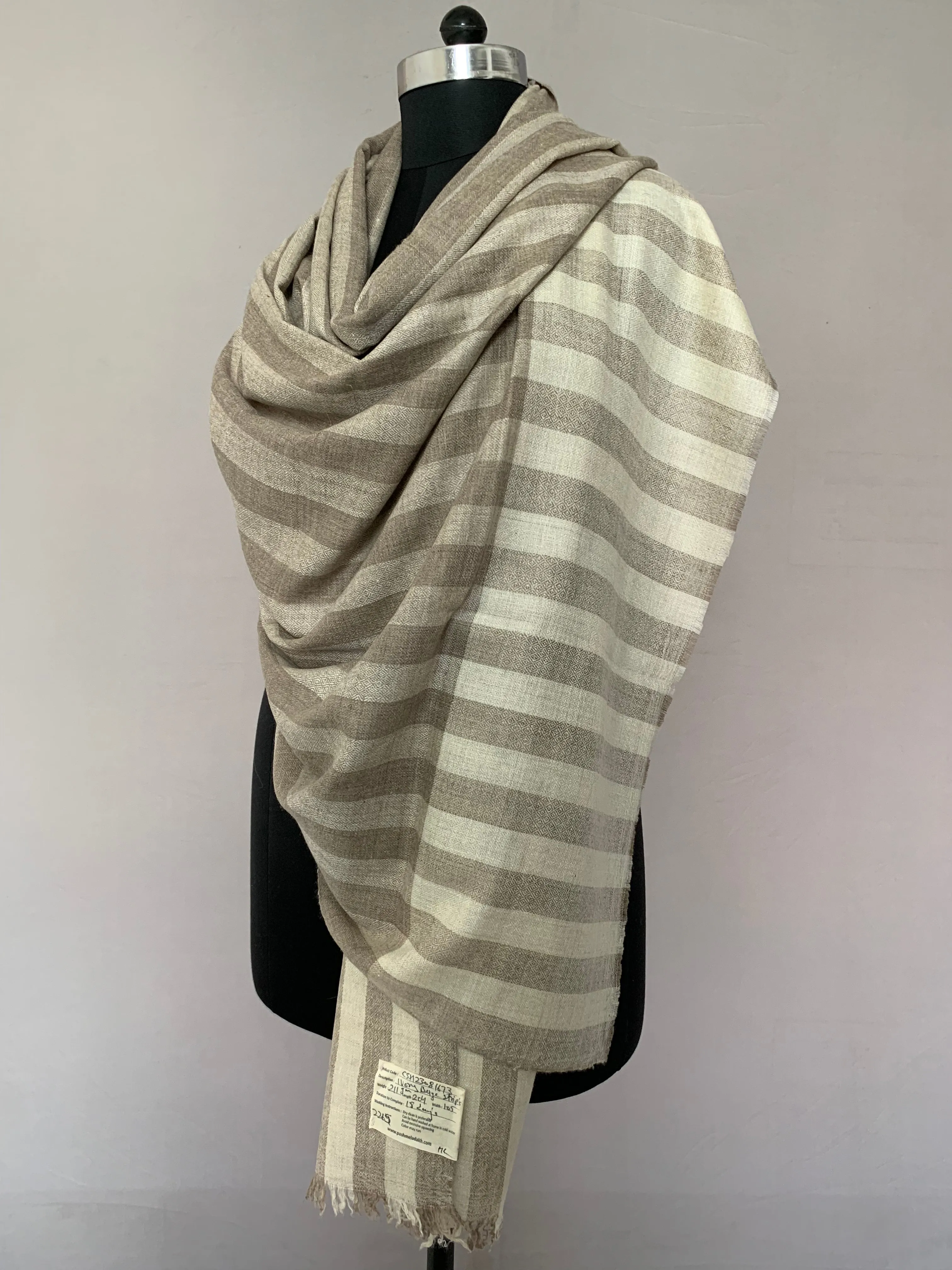 Tanish Awning Strips Ivory And Light Taupe Cashmere Shawl