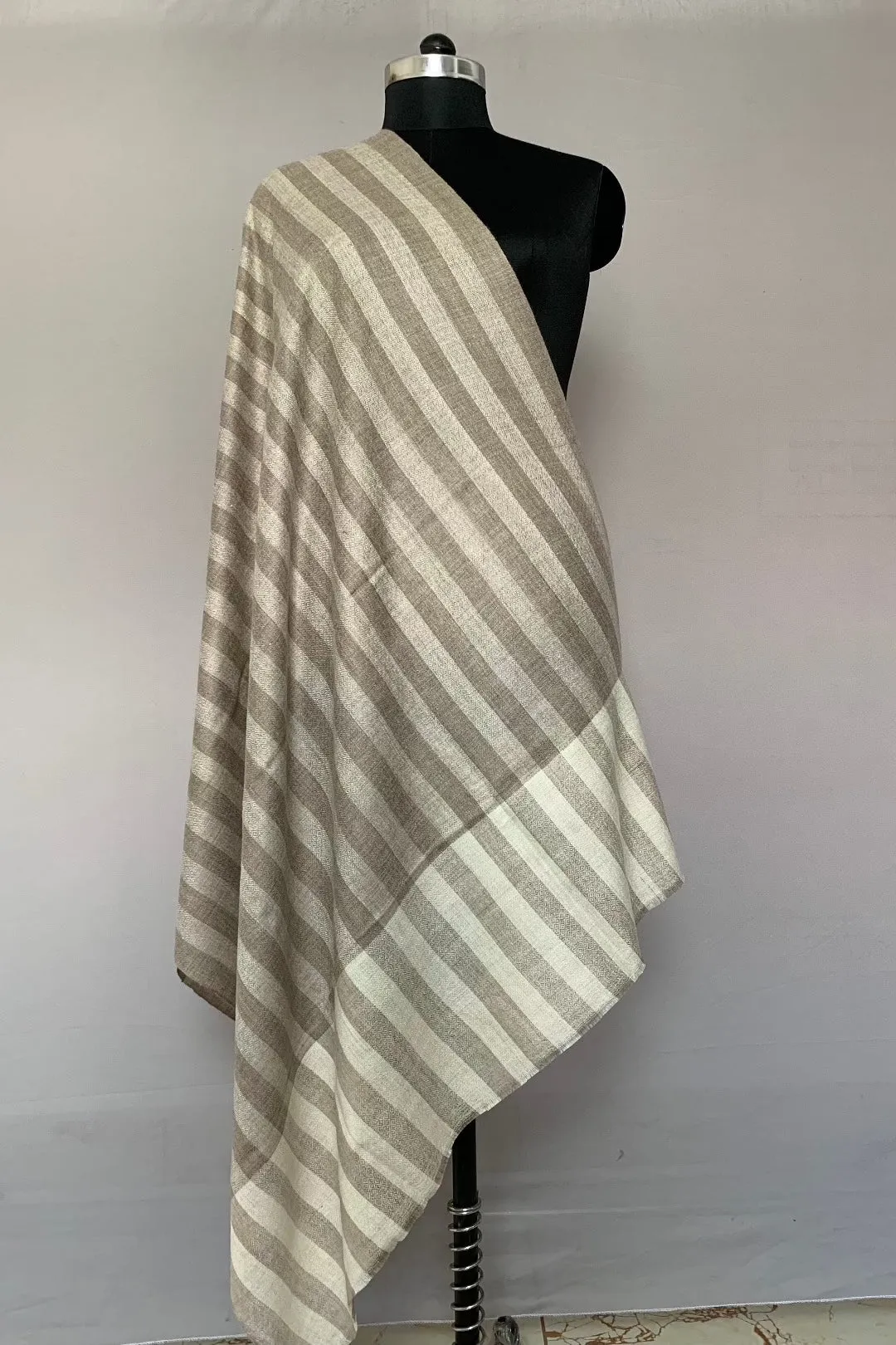 Tanish Awning Strips Ivory And Light Taupe Cashmere Shawl