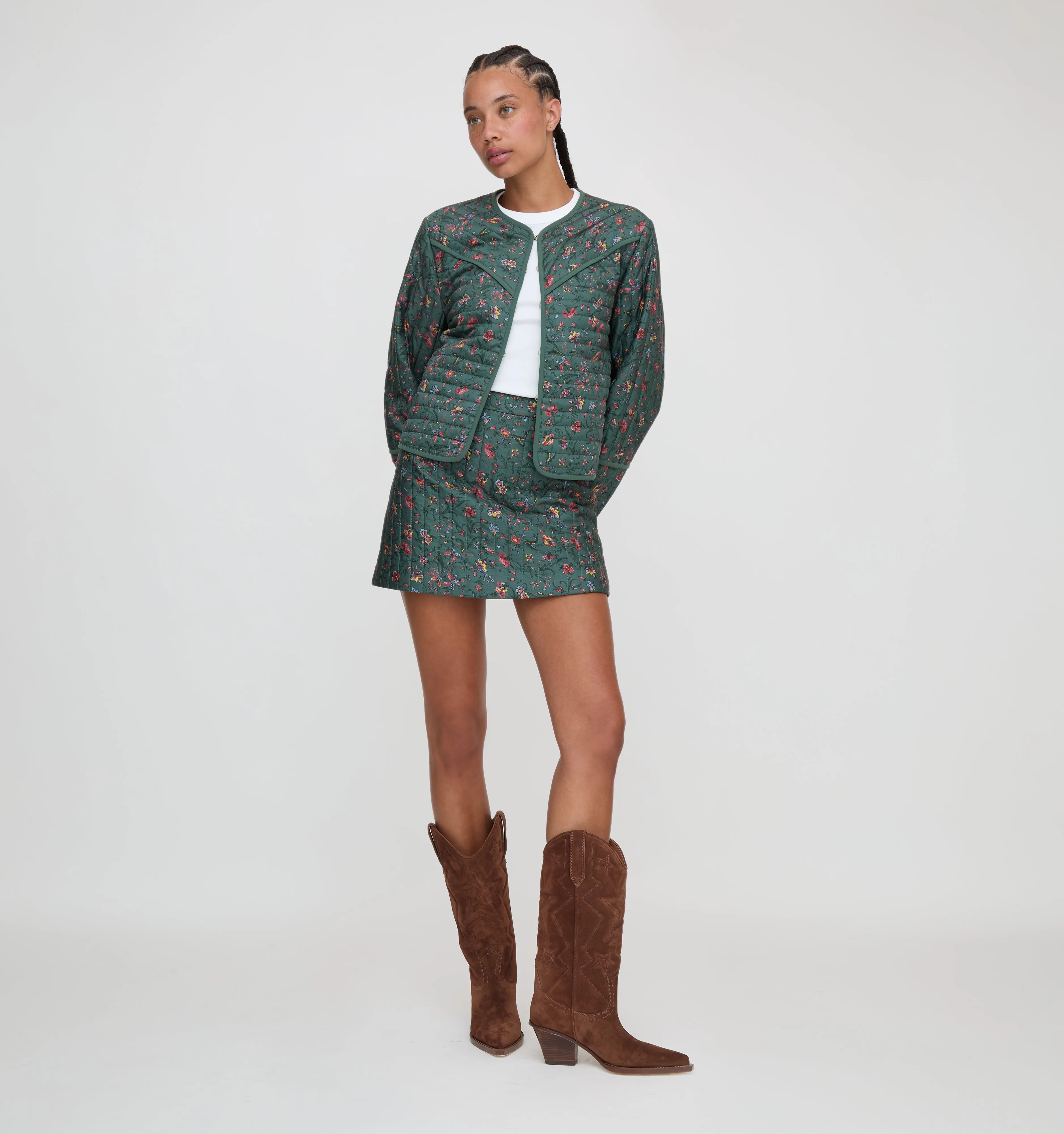 The Amari Quilted Jacket - Bottle Green Fleur Chintz