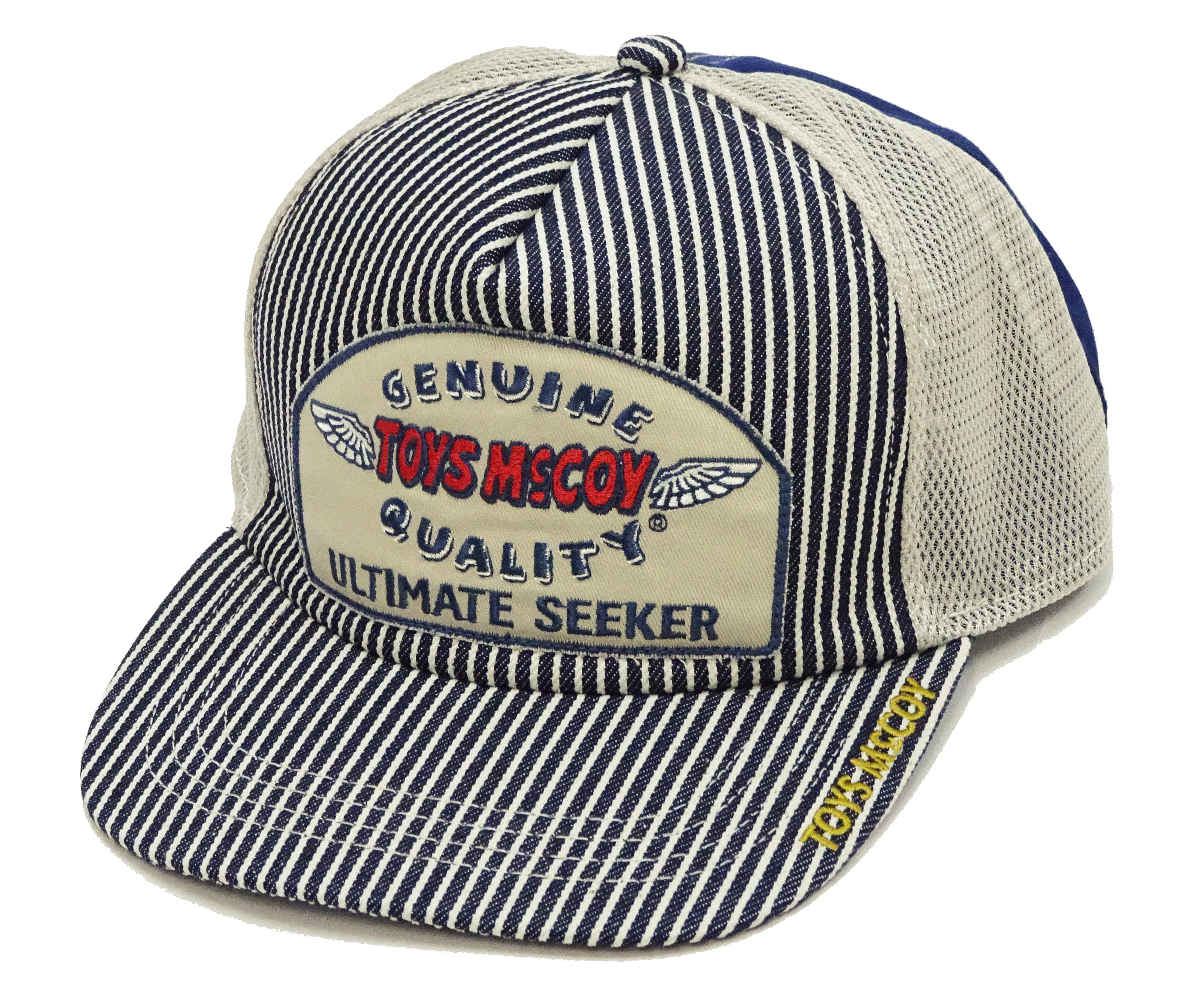 TOYS McCOY Hickory Striped Trucker Hat Men's Casual Embroidered Patch Baseball Cap with Mesh Side Panels TMA2413