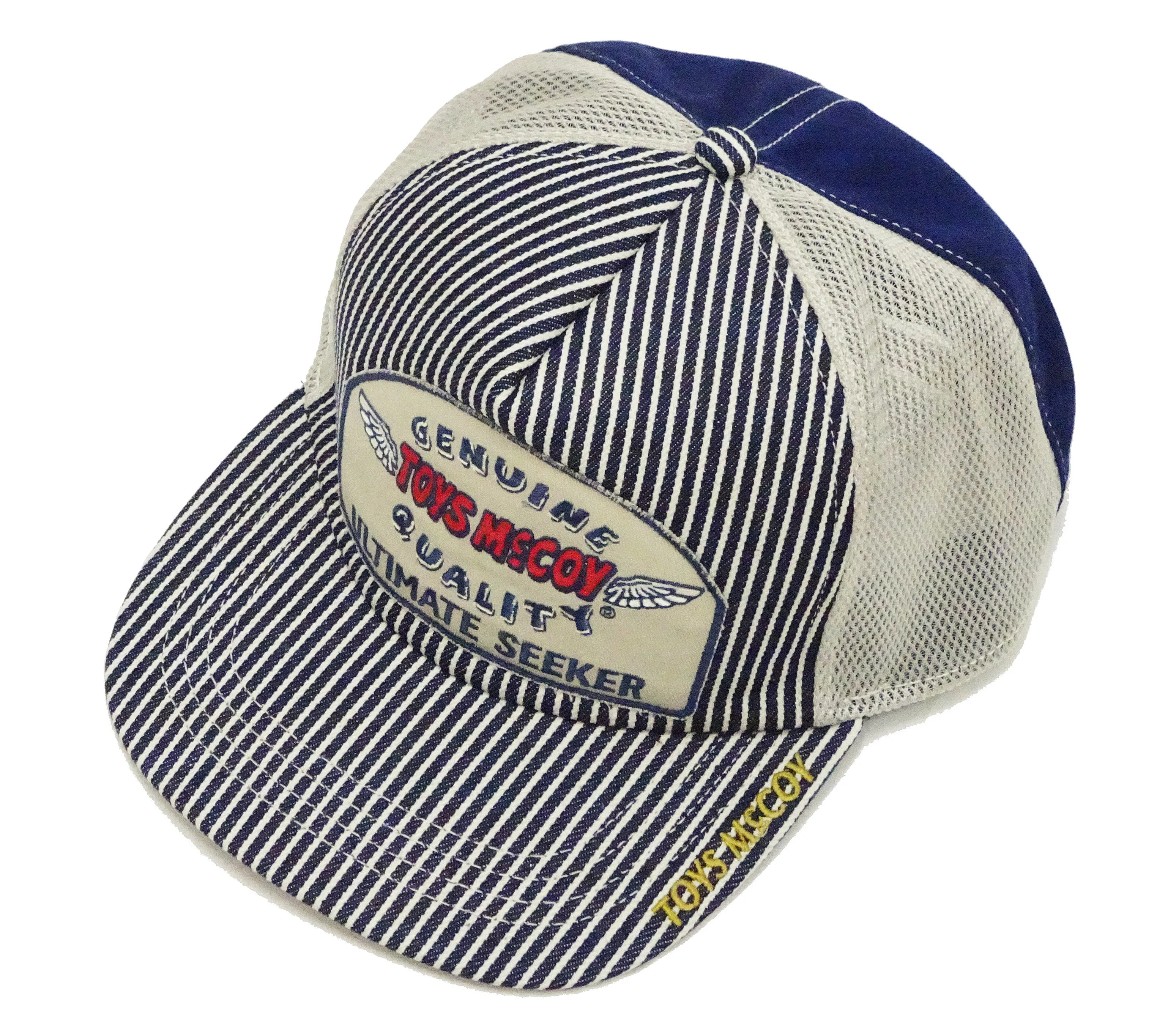 TOYS McCOY Hickory Striped Trucker Hat Men's Casual Embroidered Patch Baseball Cap with Mesh Side Panels TMA2413