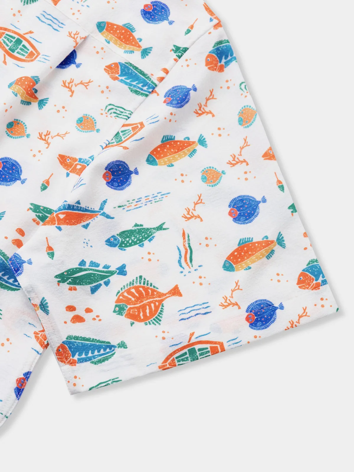 Tropical Vibes Cartoon Fish Seersucker Shirt