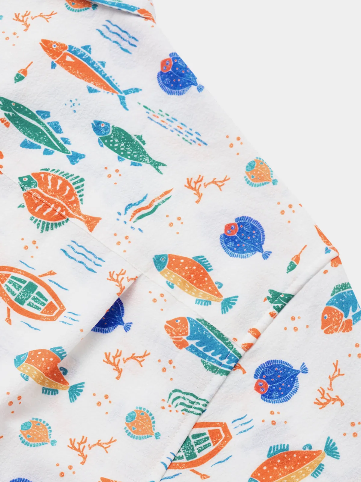 Tropical Vibes Cartoon Fish Seersucker Shirt