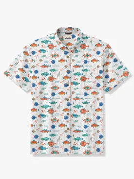 Tropical Vibes Cartoon Fish Seersucker Shirt