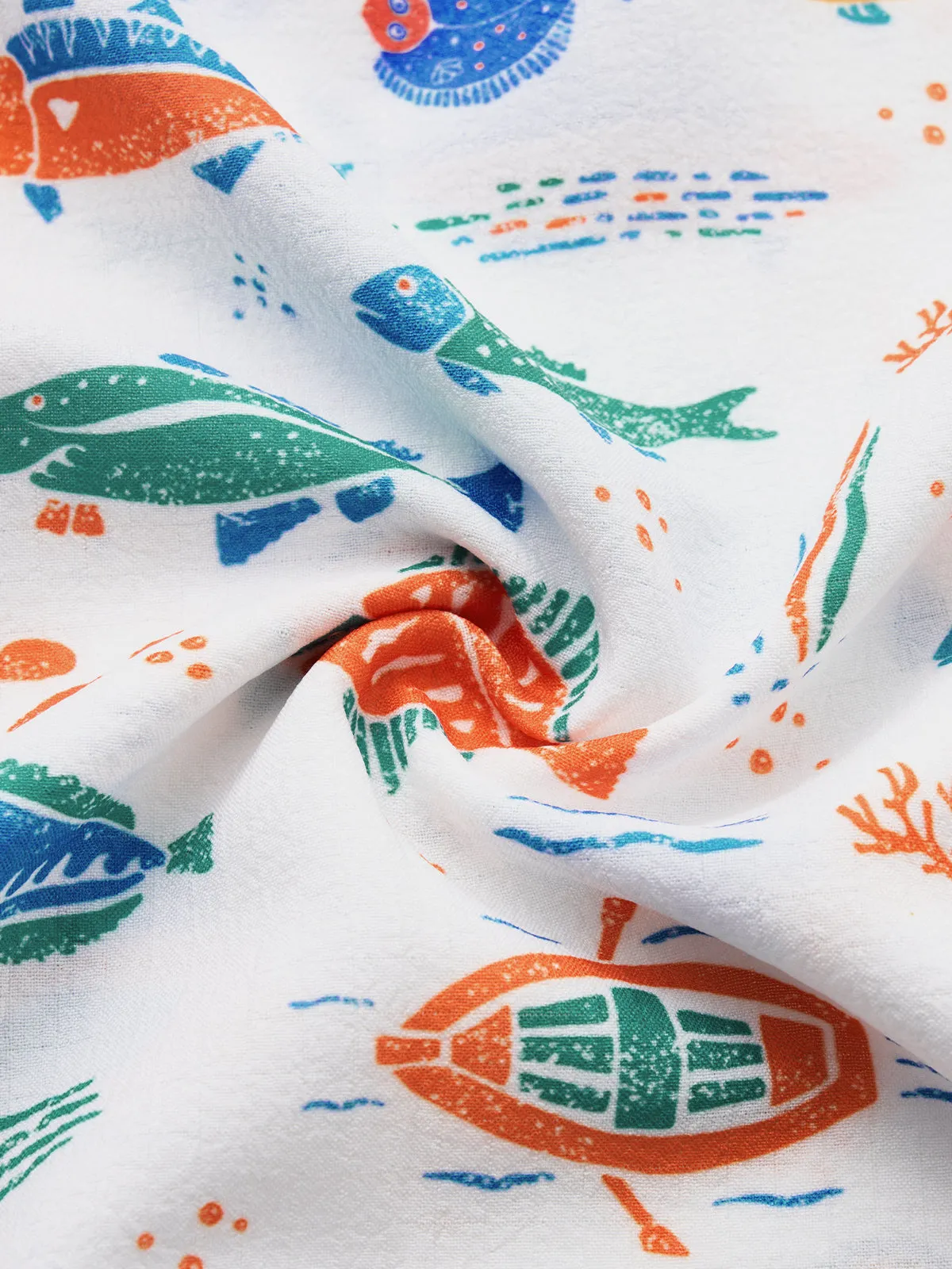 Tropical Vibes Cartoon Fish Seersucker Shirt