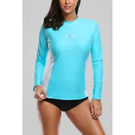 VG Women Long Sleeve Aquamarine Rash Guard with UV Sun Protection for Water Sports [WS]